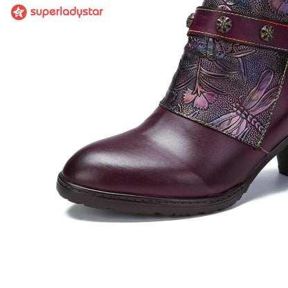 Retro Painted Genuine Leather Clasp Ankle Boots