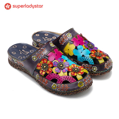 Vintage Handmade Colorful Floral Sandals