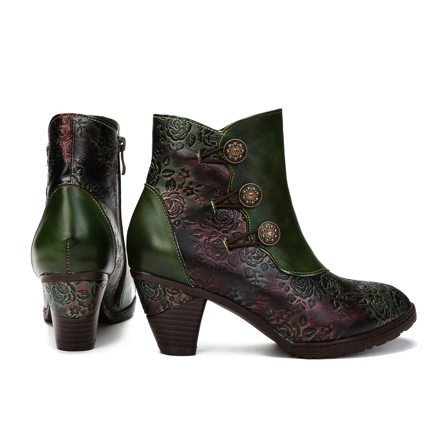 Retro Handmade Floral Stitching Button Boots