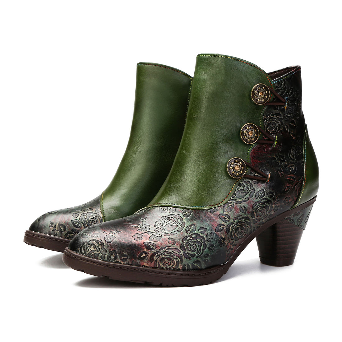 Retro handgefertigte Blumenstielstiefel mit Blumenstiche