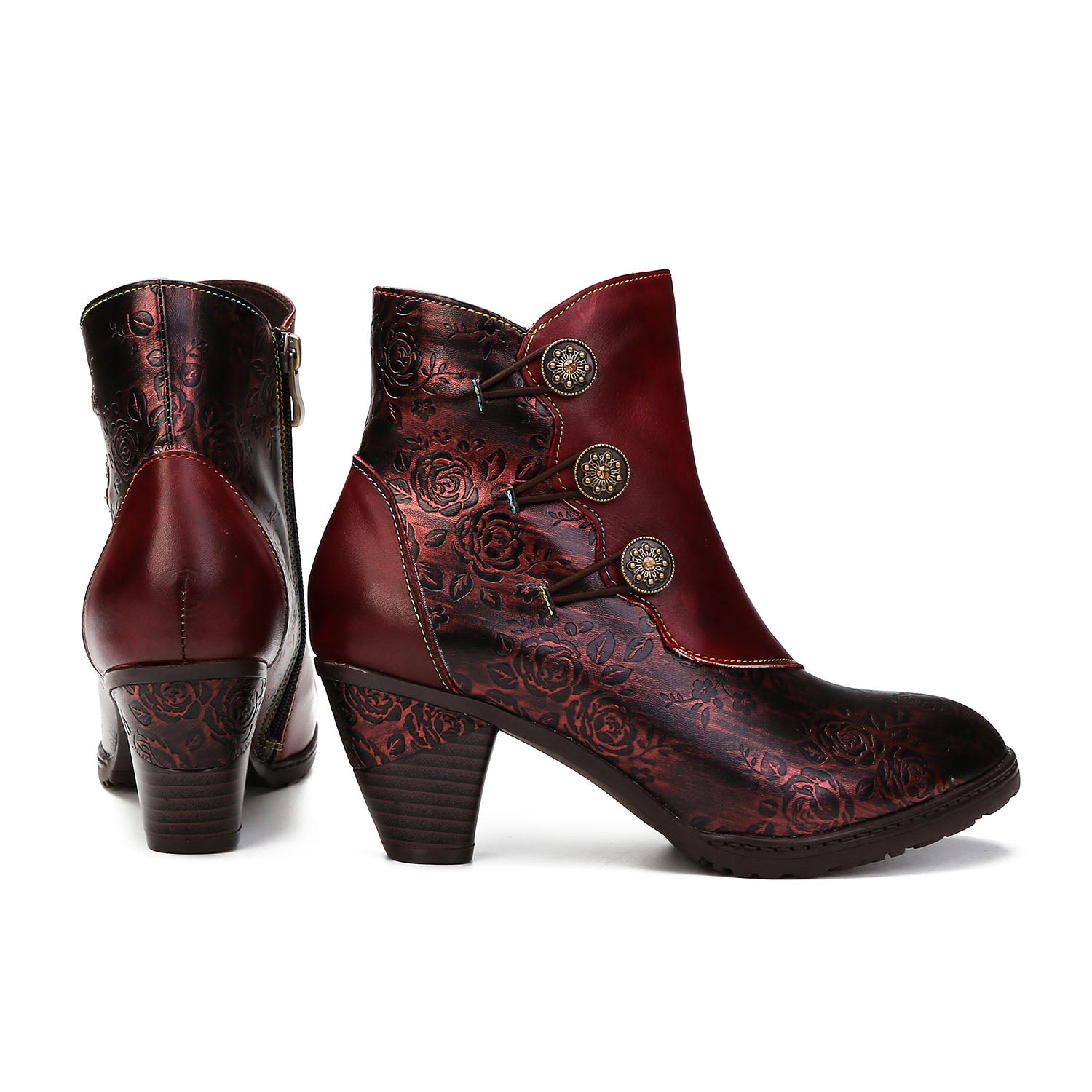 Retro handgefertigte Blumenstielstiefel mit Blumenstiche