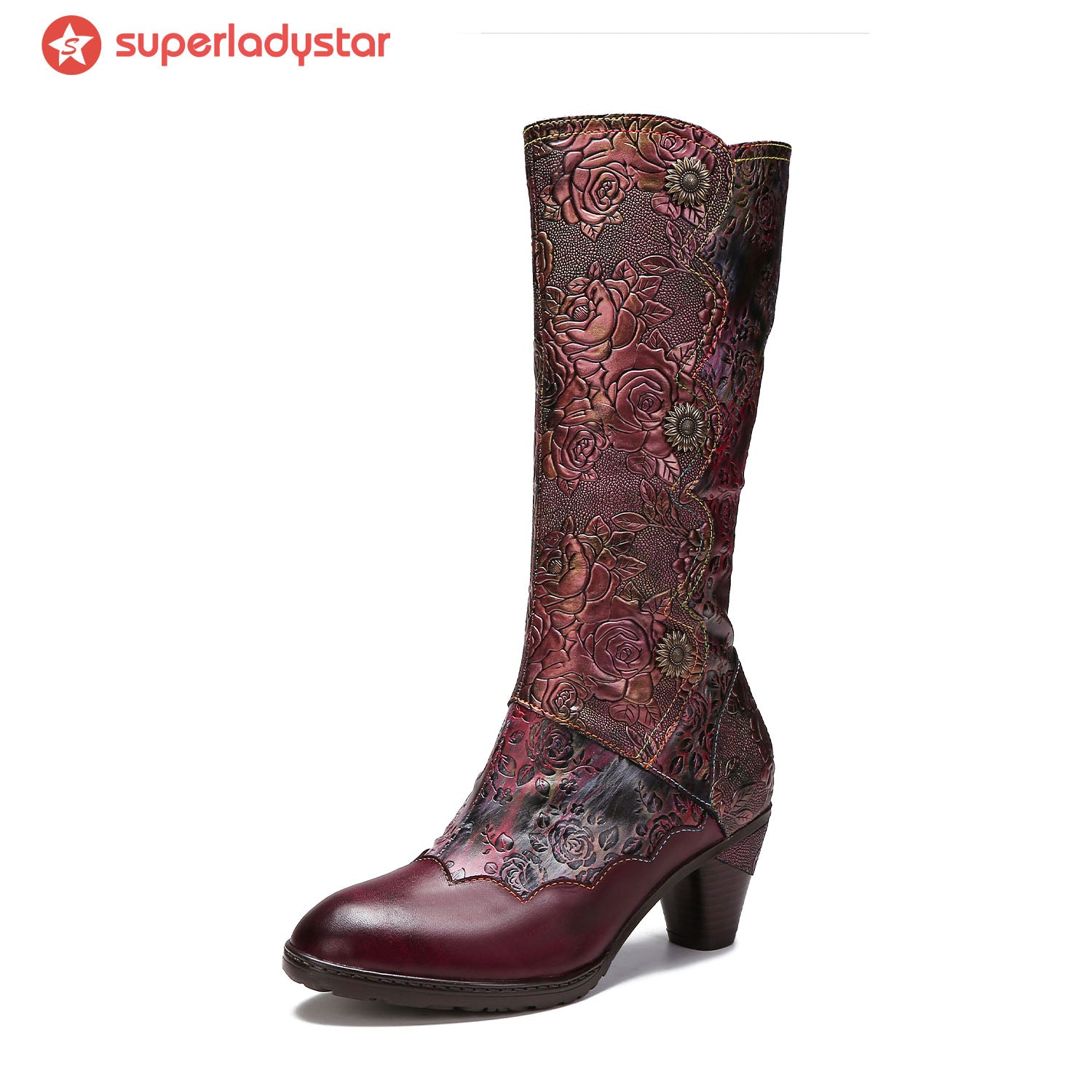 Warm Embossed Real Leather Button Boots