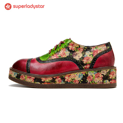 Vintage confortable Cousue décontractée chaussures oxfords florales