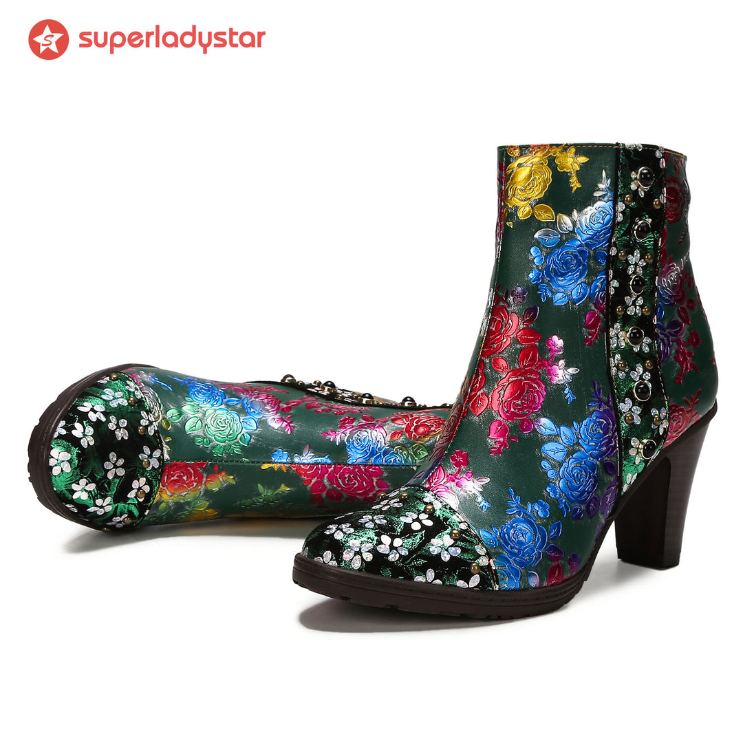 Retro Colorful Comfortable Beaded Ankle Boots