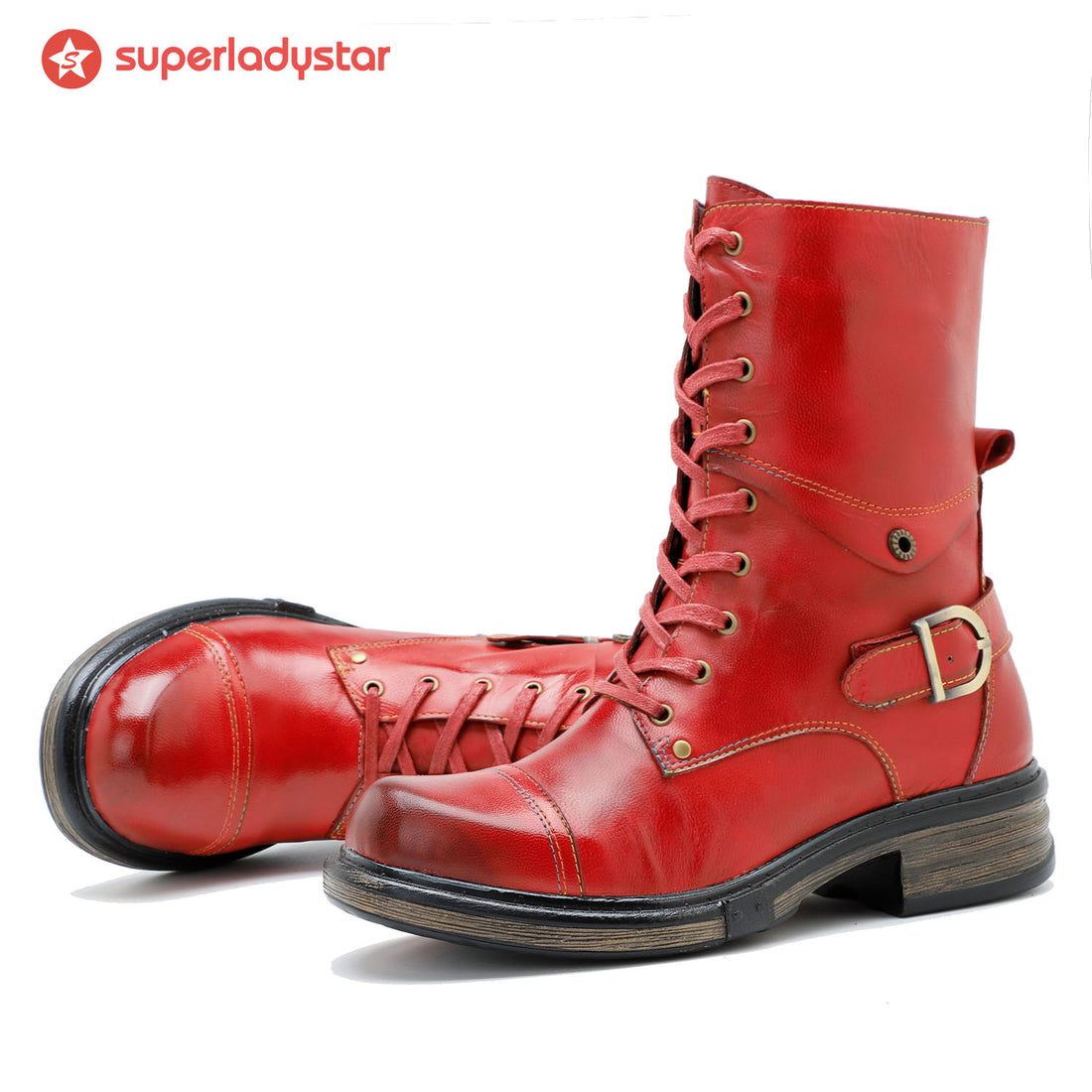 Comfortable Genuine Leather Boots With Laces And Inside Zippers