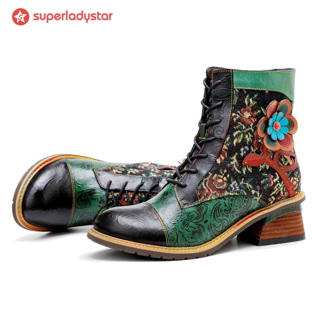 Botas florales impresionantes hechas a mano vintage