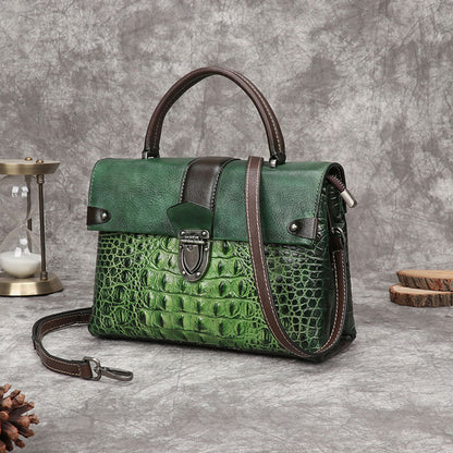 Vintage Leather Fashion Crocodile Pattern Handbag