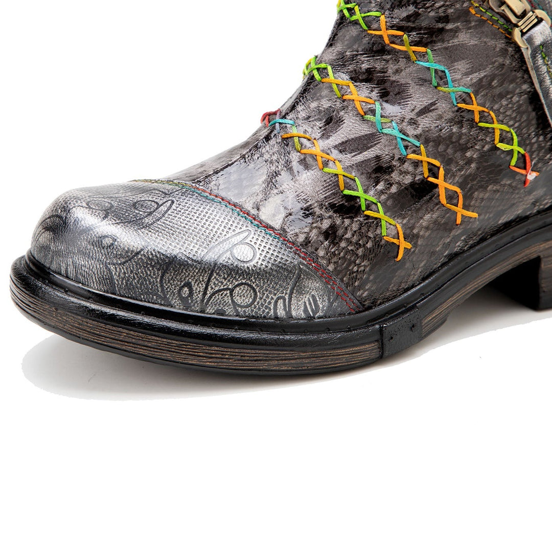 Handmade Rainbow line Real Leather Ankle Boots