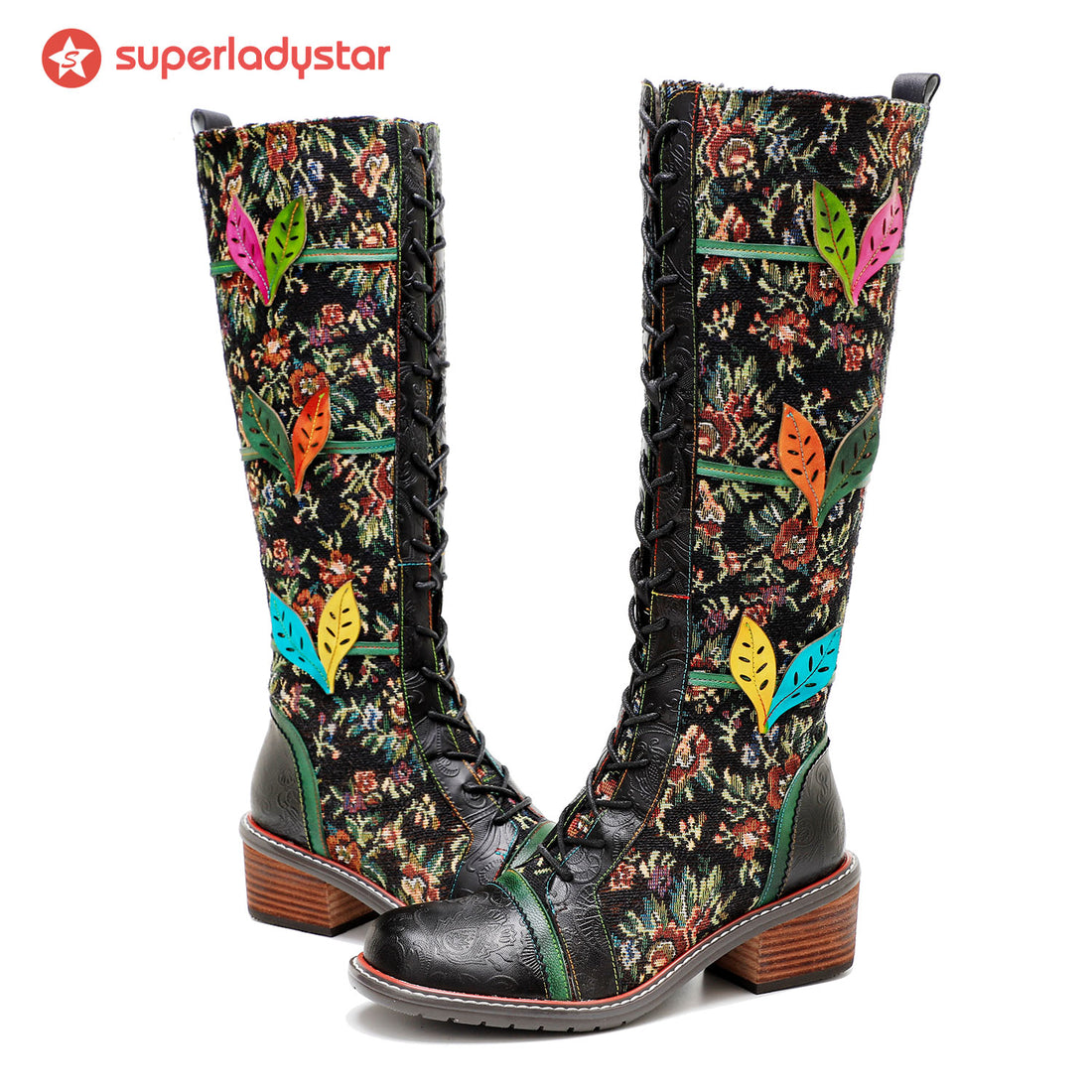 Botas florais deslumbrantes à mão vintage