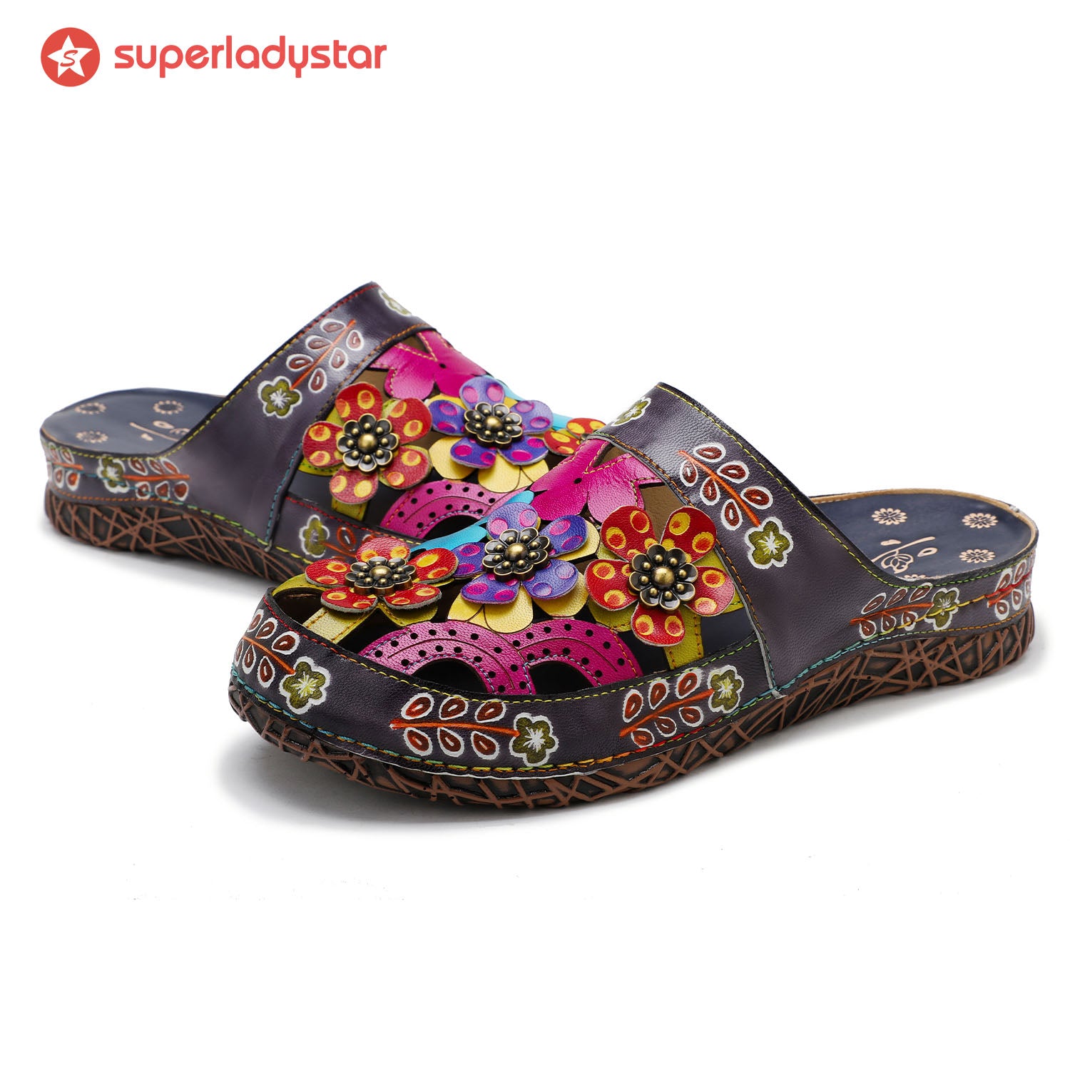 Vintage Handmade Colorful Floral Sandals