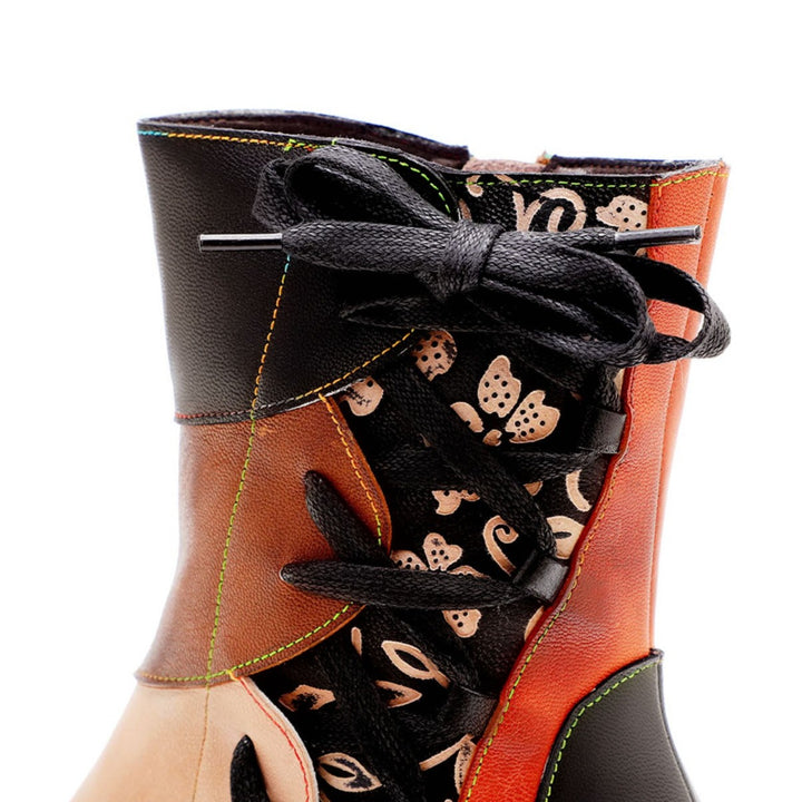 Leather Hand Embossed Adjustable Ankle Boots
