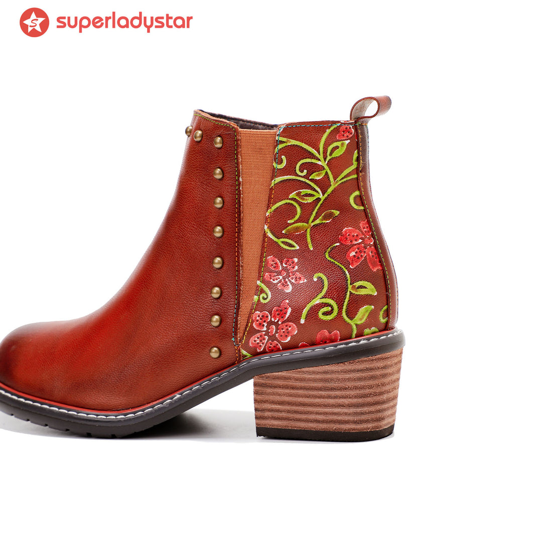 Vintage Handmade Leather Embossed Ankle Boots