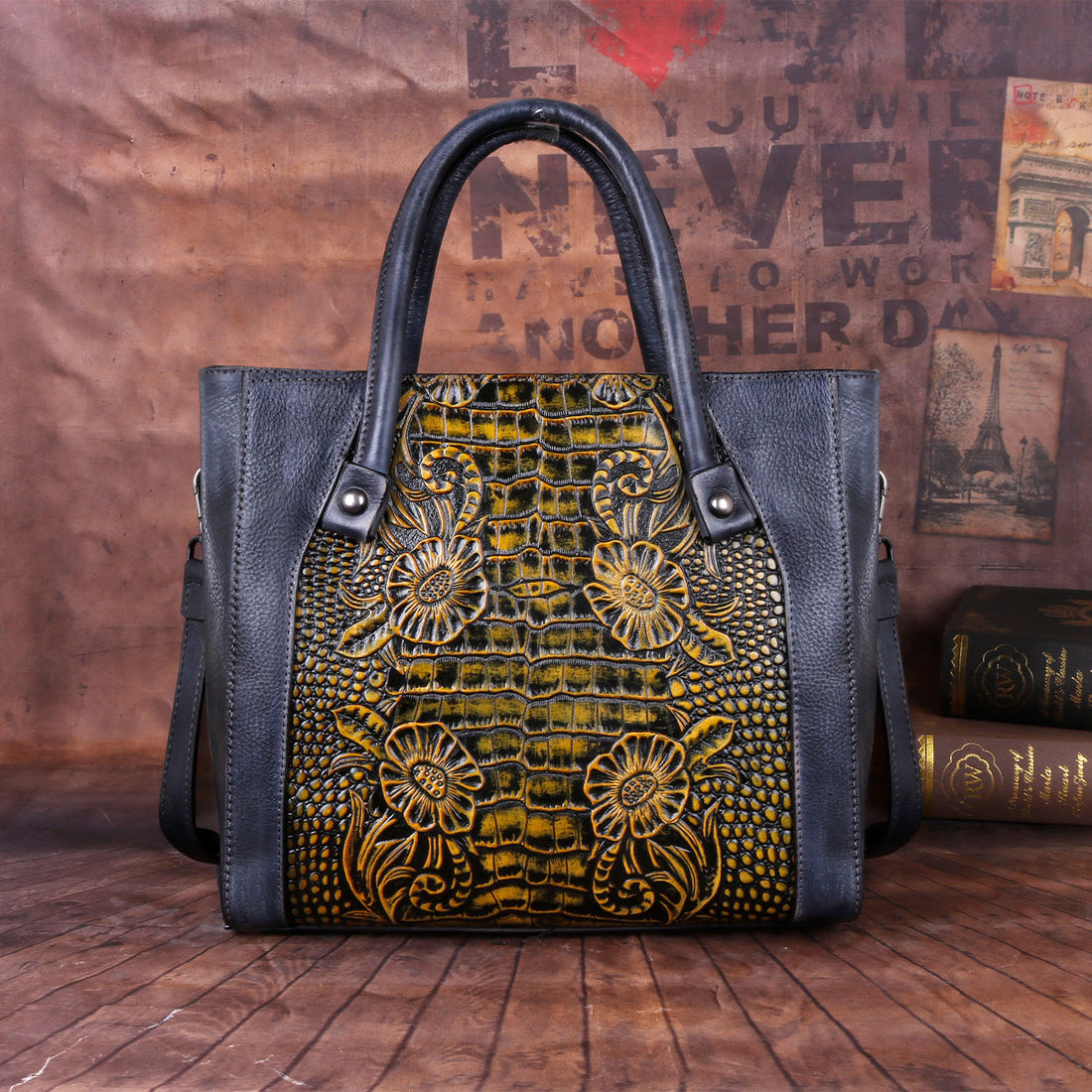 Borsa in rilievo in pelle semplice casual vintage