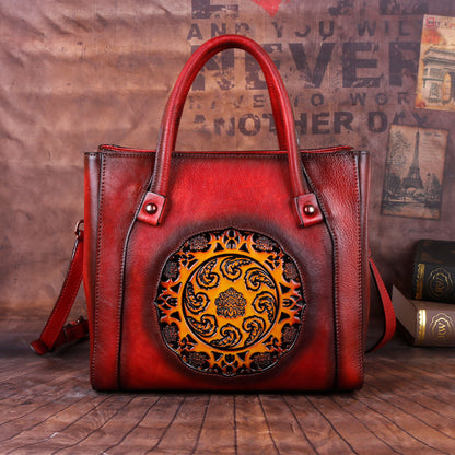 Retro Handmade Embossed Leather Handbag Messenger Bag