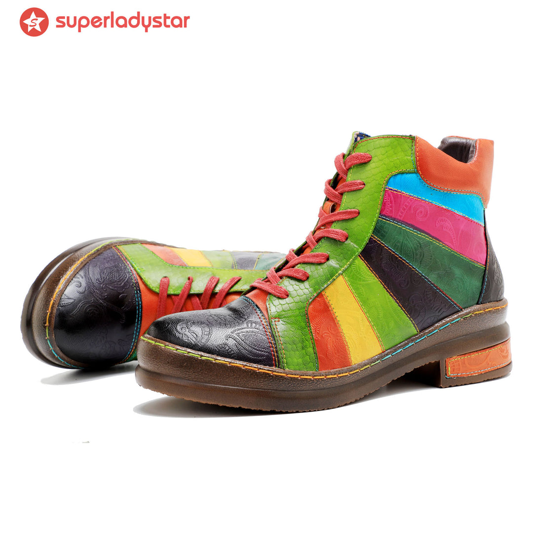 Retro Hand-polished Rainbow Ankle Boots
