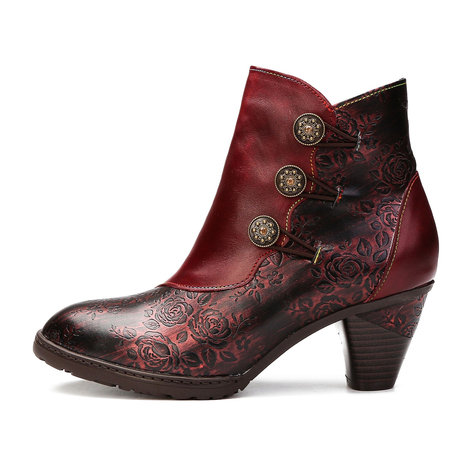 Retro Handmade Floral Stitching Button Boots