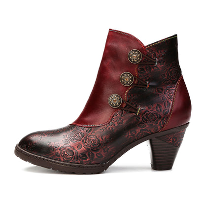 Botas retro de costura floral hecha a mano