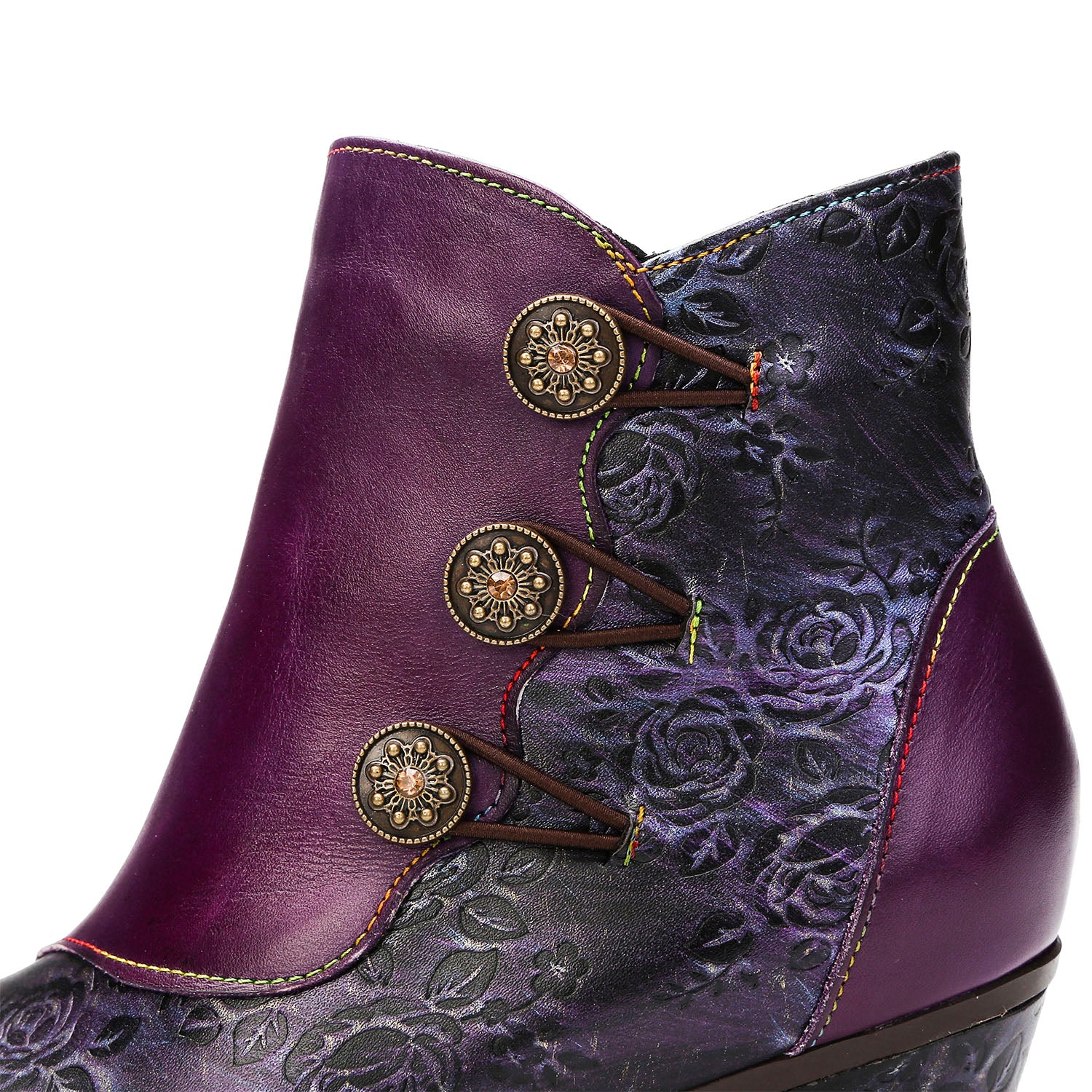 Retro Handmade Floral Stitching Button Boots