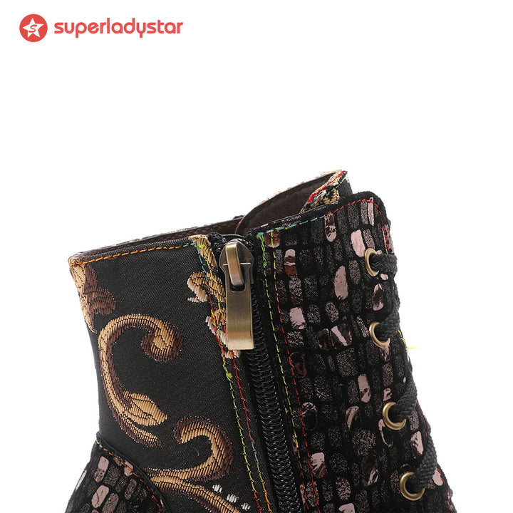 Retro Floral Genuine Leather Boots