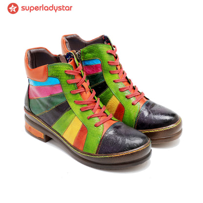 Retro Hand-polished Rainbow Ankle Boots