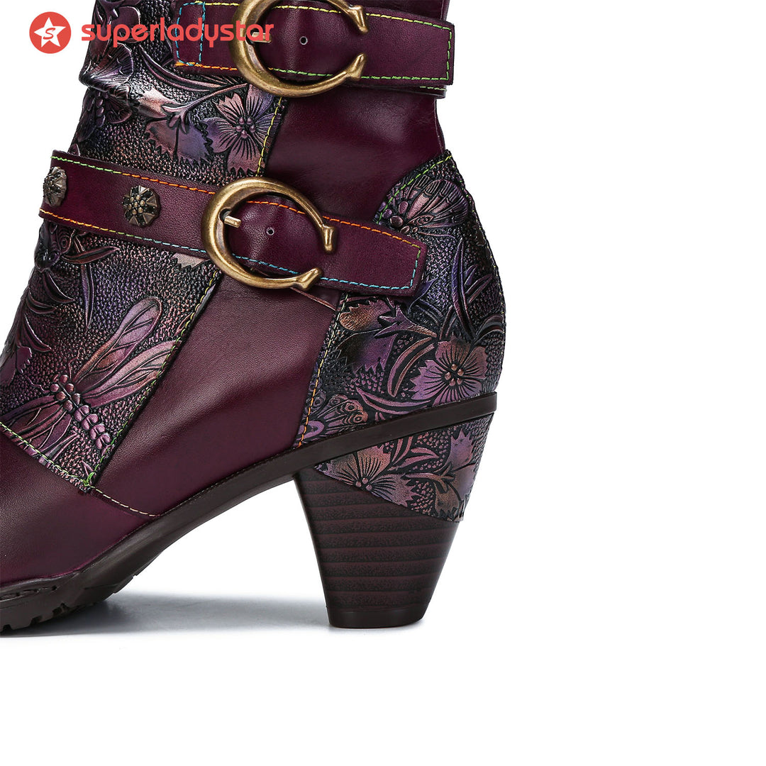 Retro Painted Genuine Leather Clasp Ankle Boots