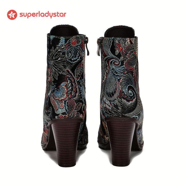 Genuine Leather Embroidered Comfy Boots
