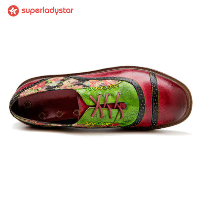 Vintage confortable Cousue décontractée chaussures oxfords florales