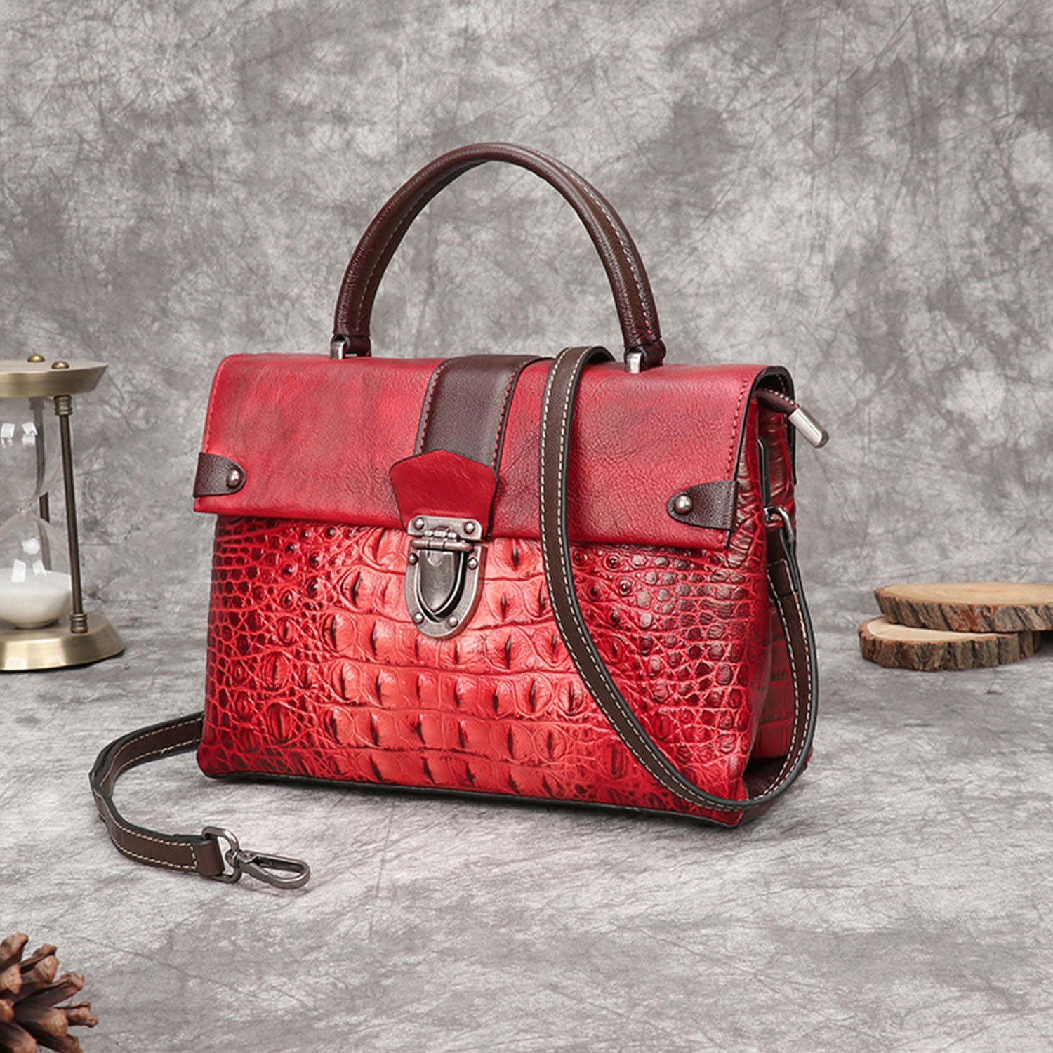 Vintage Leather Fashion Crocodile Pattern Handbag