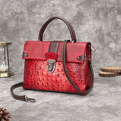 Vintage Leather Fashion Crocodile Pattern Handbag