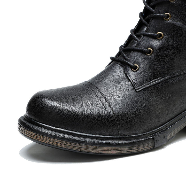 Comfortable Genuine Leather Boots With Laces And Inside Zippers