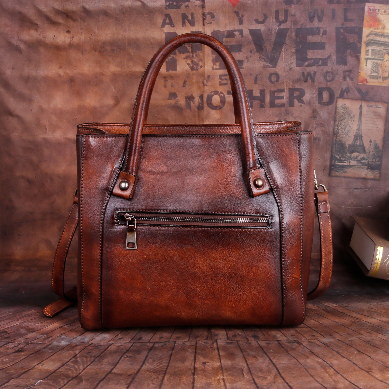Vintage Casual Simple Leather Embossed Handbag