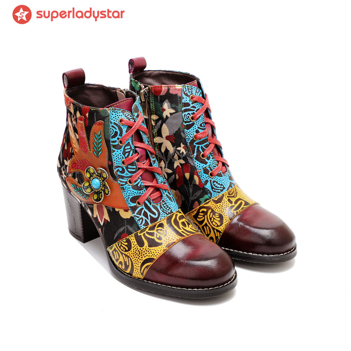 Genuine Leather Embossed Comfortable Boots