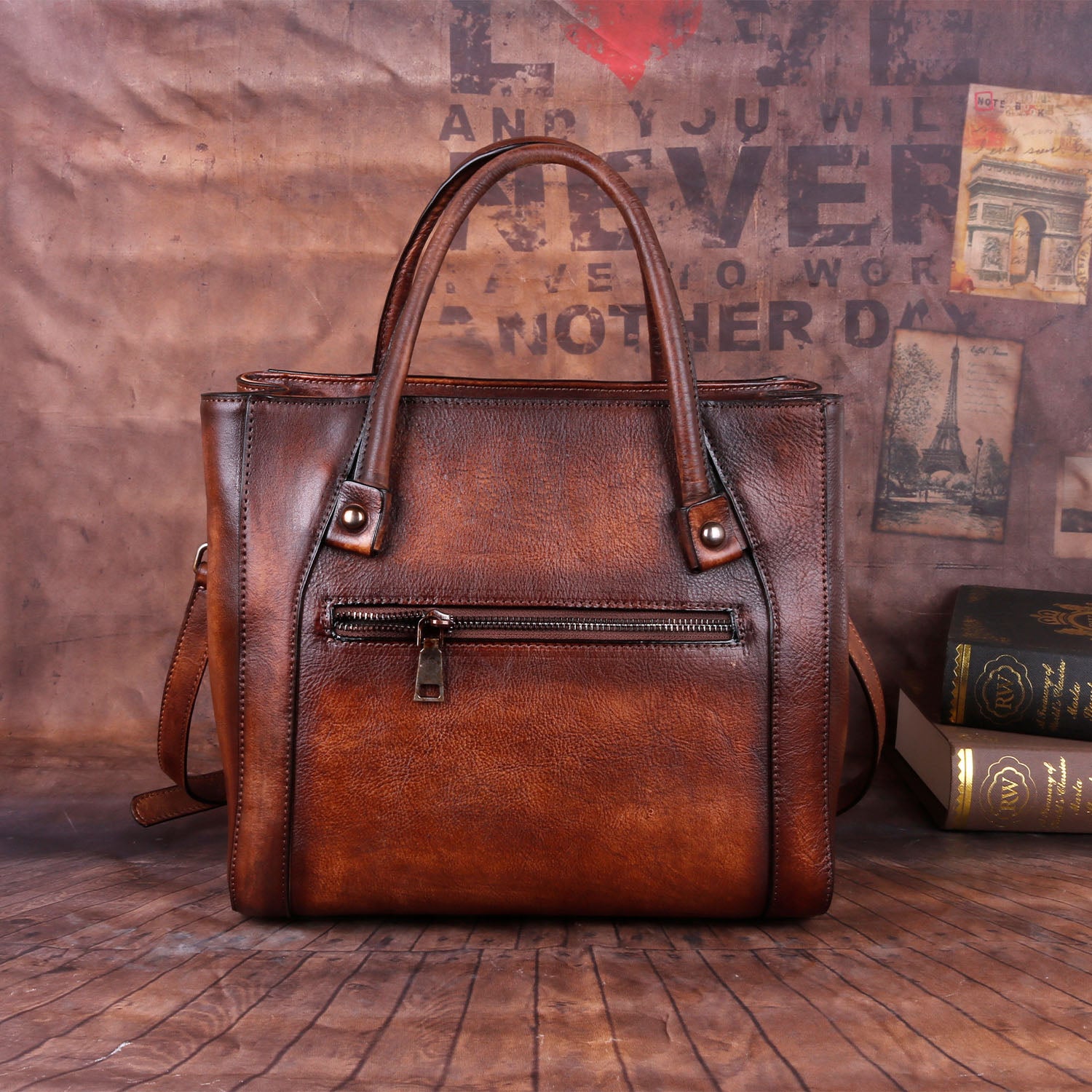 Retro handgegedettte Leder -Handtaschen -Messengertasche mit handgegenerem Leder