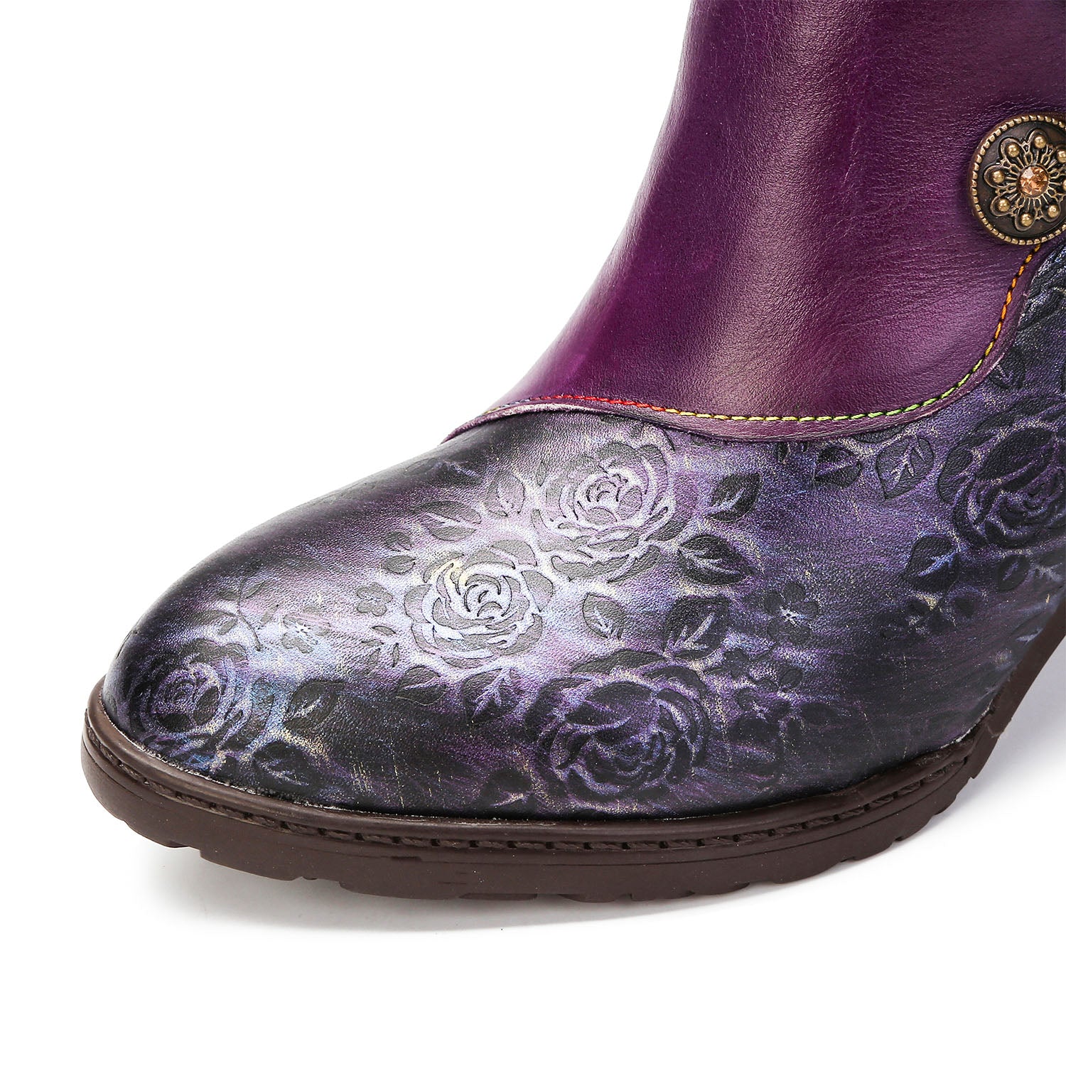 Botas retro de costura floral hecha a mano