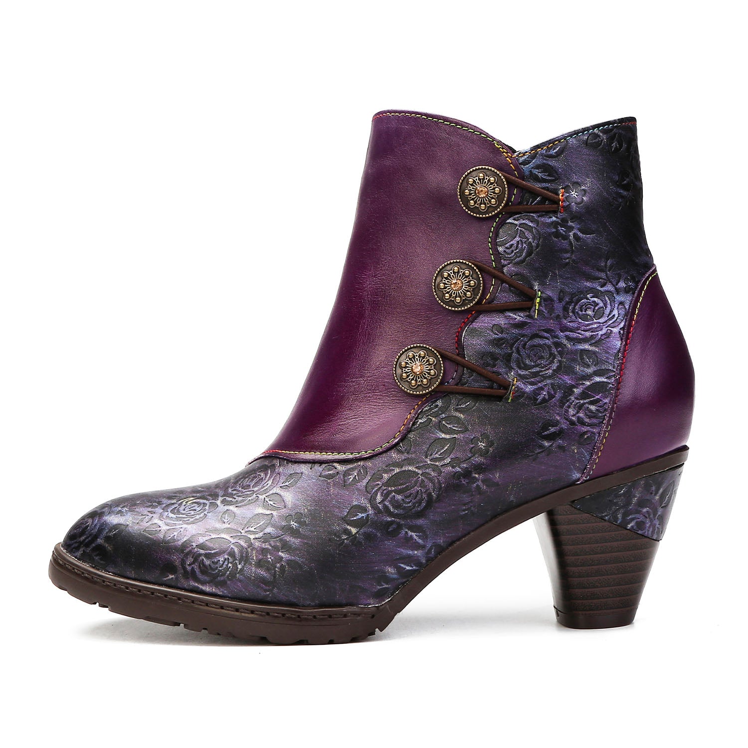 Retro Handmade Floral Stitching Button Boots