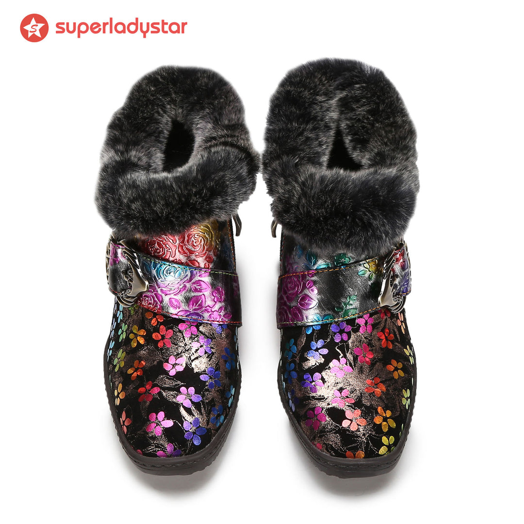 Colorful Comfortable Fur Collar Warm Shoes