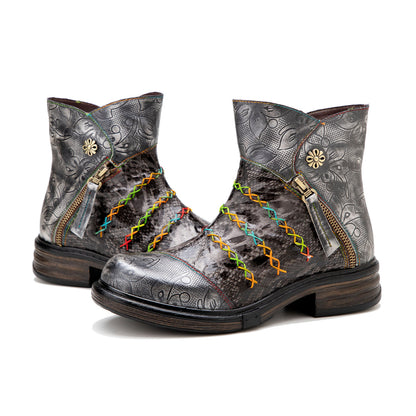 Handmade Rainbow line Real Leather Ankle Boots