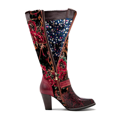 Handmade Floral Embossed Embroidery Elegant Boots