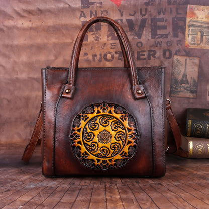 Retro Handmade Embossed Leather Handbag Messenger Bag