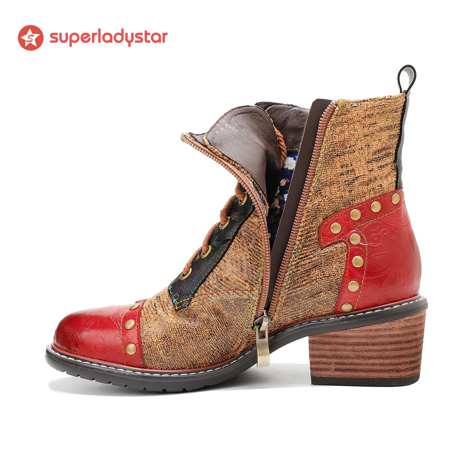 Retro Leder Patchwork Casual Comfort Booties