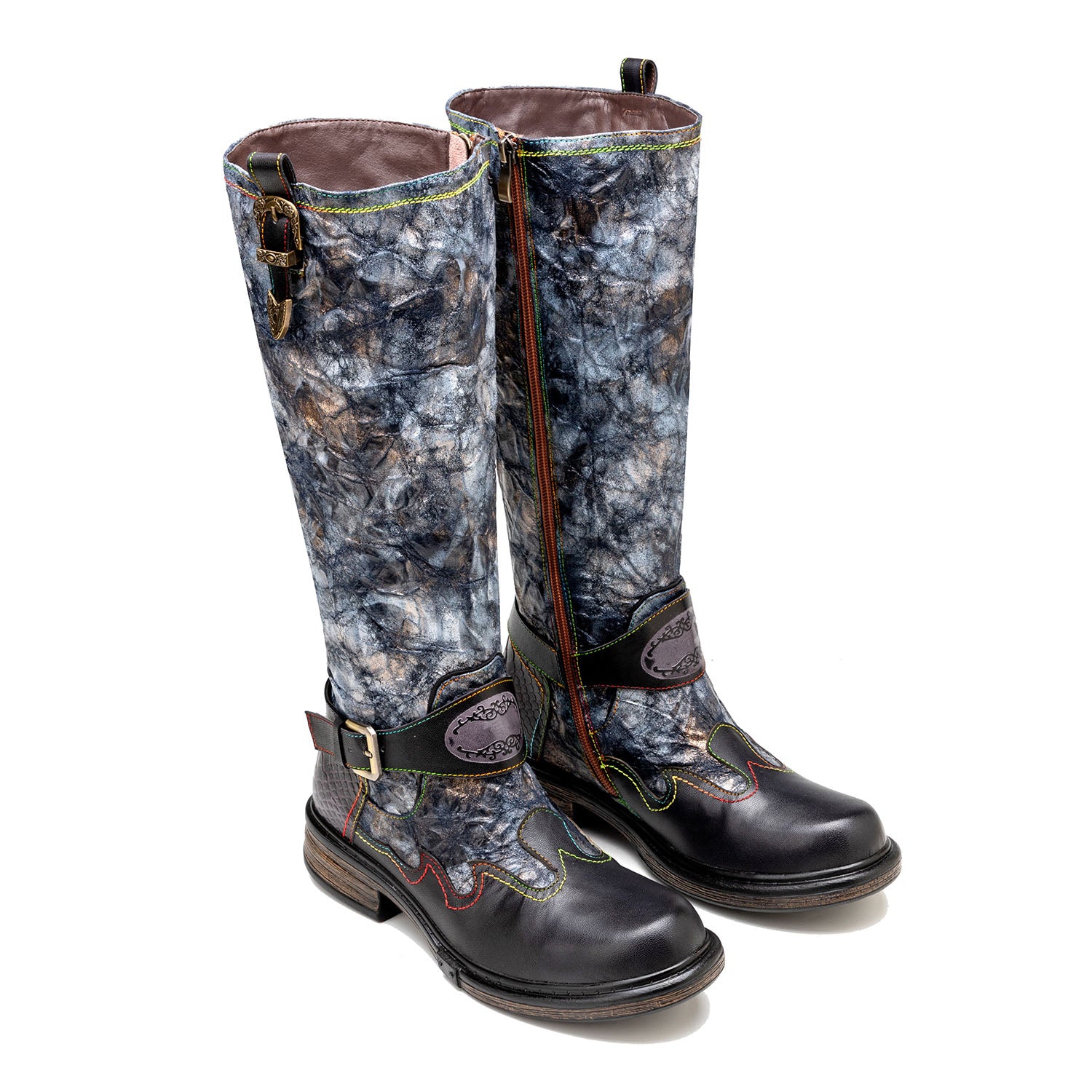 Retro Bronzing Metallic Wrinkled High Boots