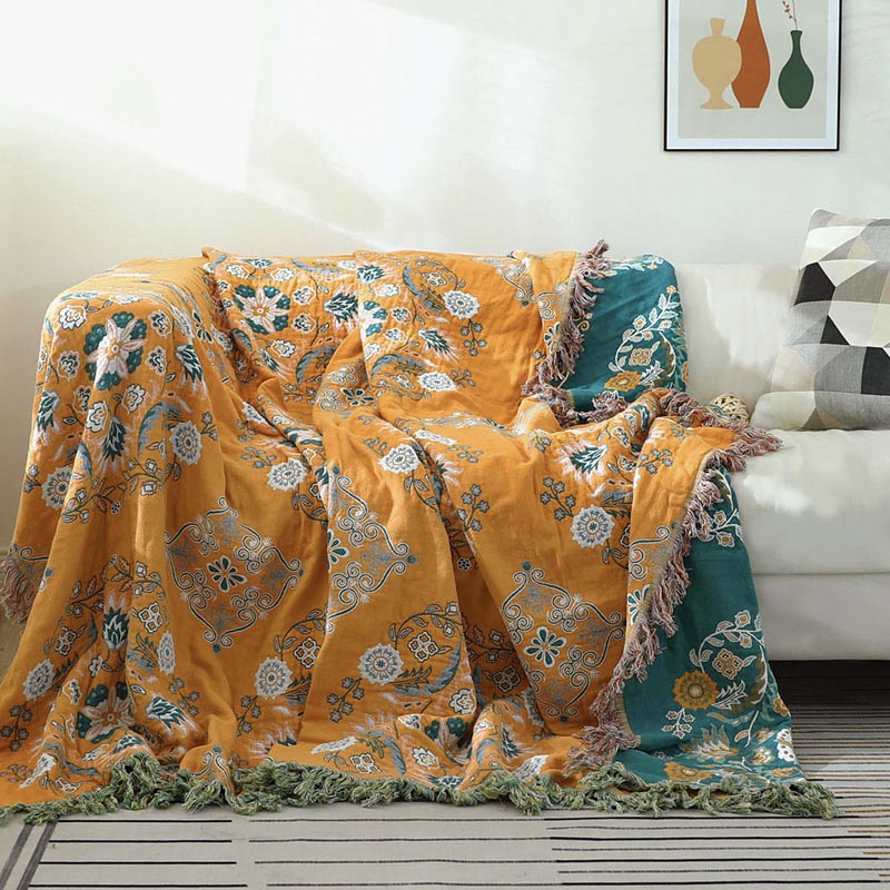 4 Layers Cotton Queen Bedcover Sofa Blanket