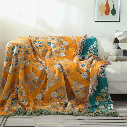 4 Layers Cotton Queen Bedcover Sofa Blanket