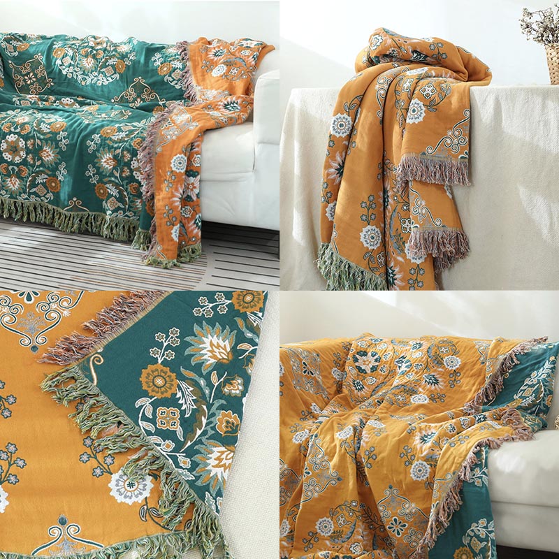 4 Layers Cotton Queen Bedcover Sofa Blanket