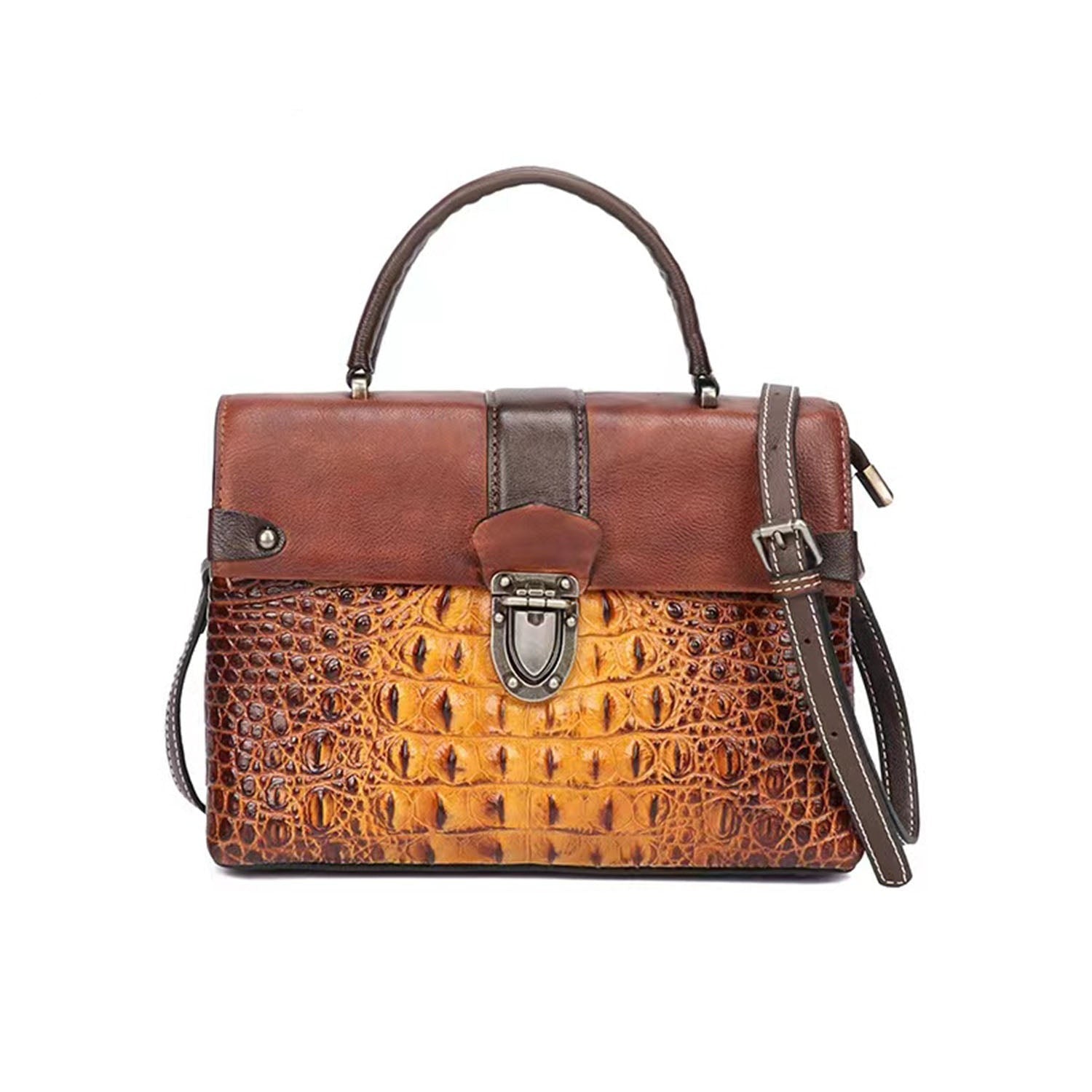 Vintage Leather Fashion Crocodile Pattern Handbag