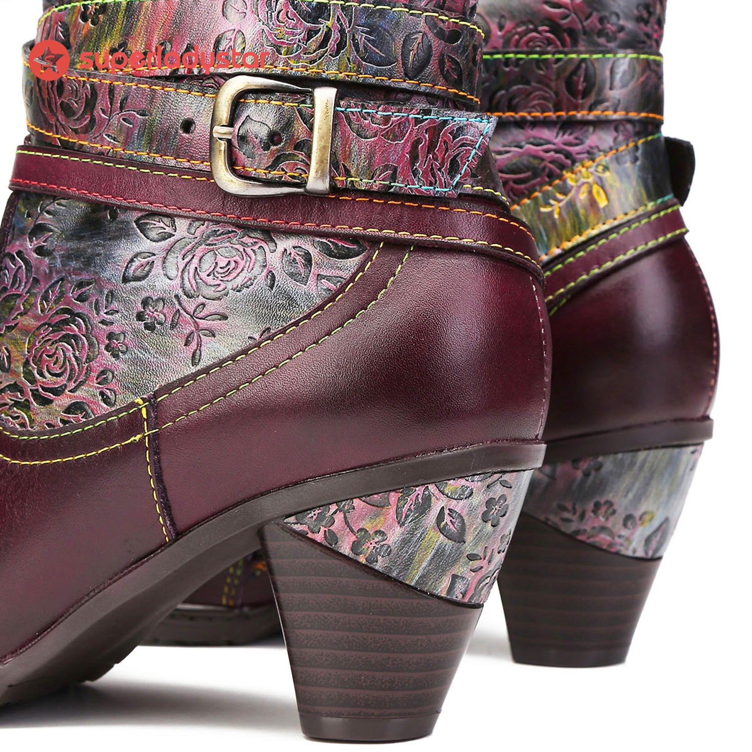 Handmade Floral Embossed Ankle Boots