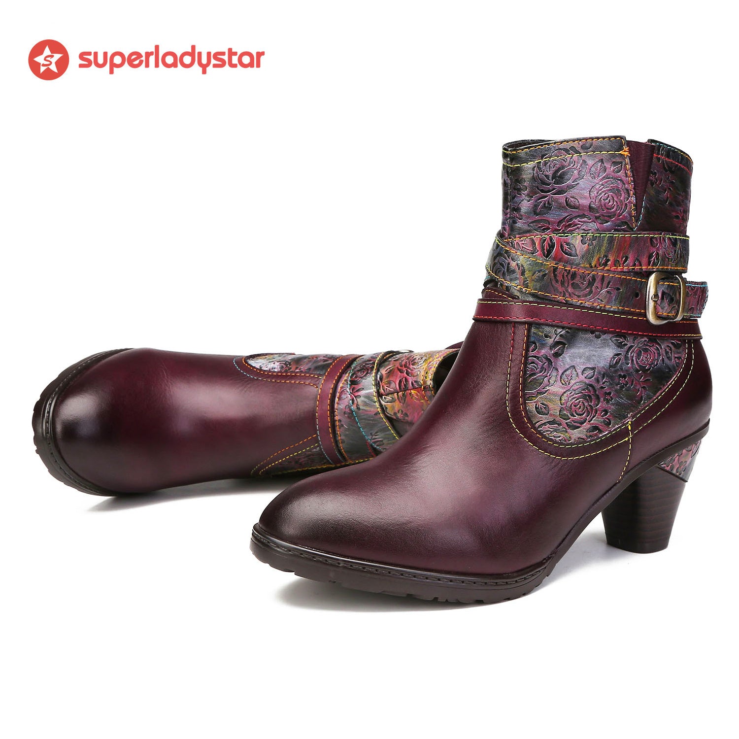 Botas de tornozelo em relevo floral feitas à mão